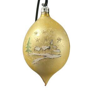 Vintage Ornament Poland Mercury Glass Hand Painted Teardrop Snowy Landscape 4.5"
